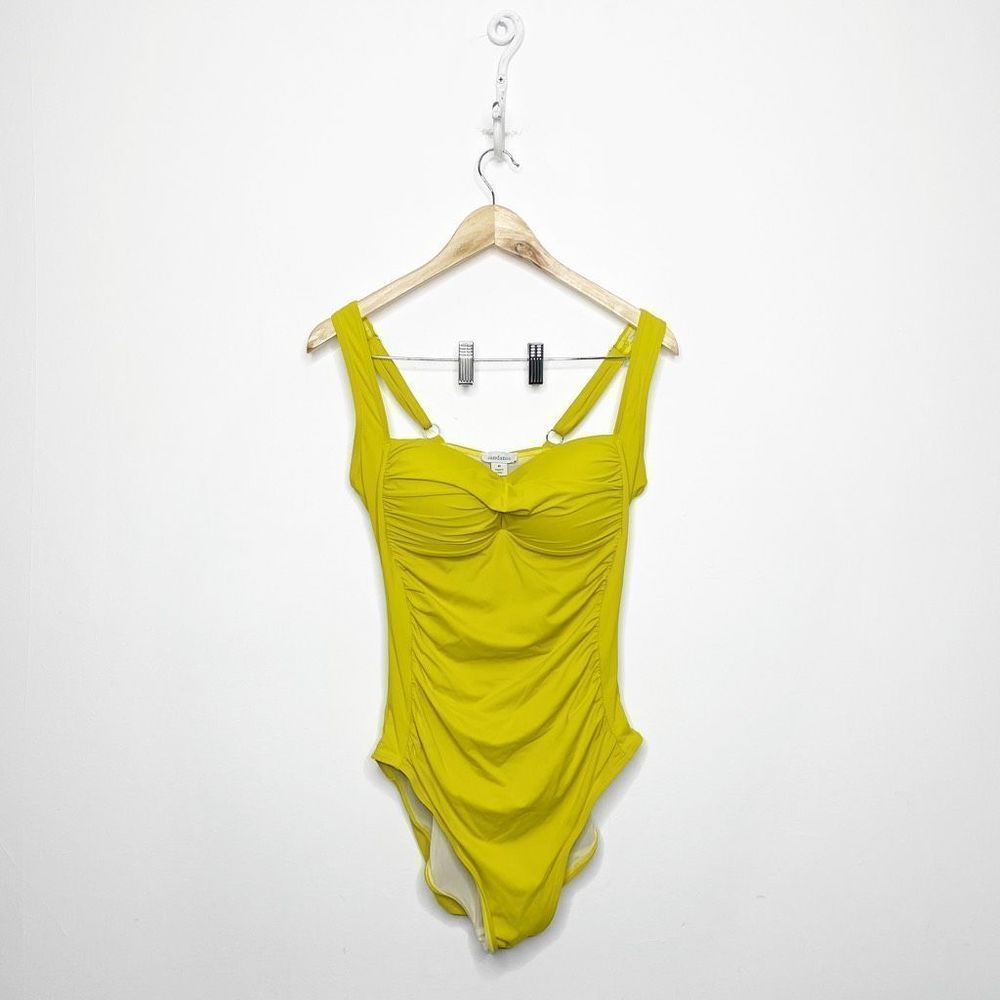 SUNDANCE Marilyn Swimsuit moss yellow ruched shaping womens Medium m